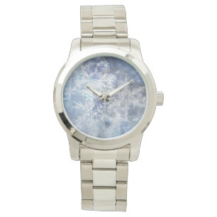 Ice and Snow Textured Blue Christmas Pattern Watch