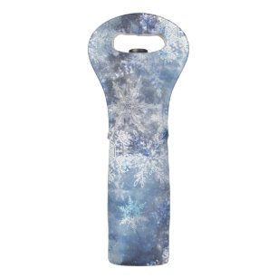 Ice and Snow Textured Blue Christmas Pattern Wine Bag