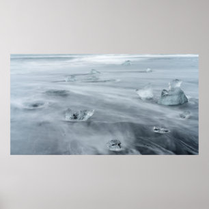 Ice and water on a beach, iceland poster