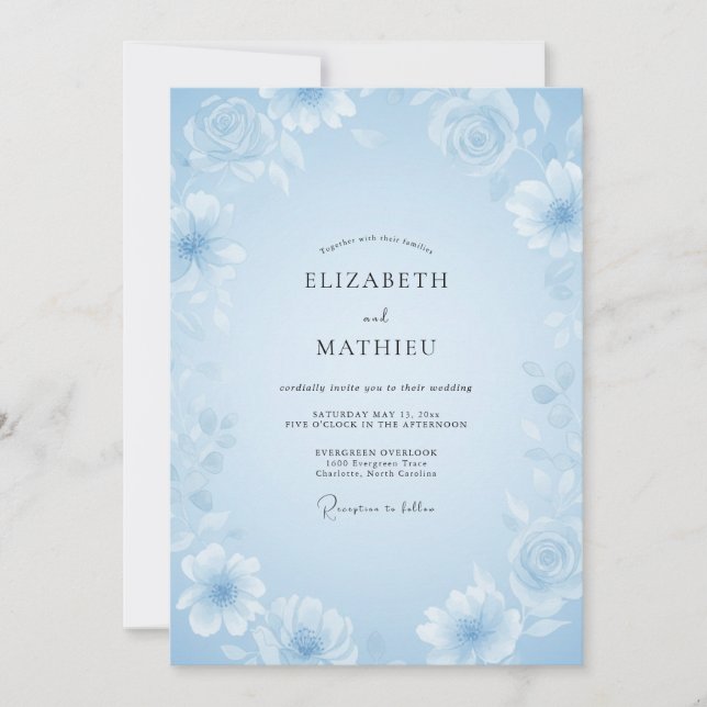 Ice Azure Wildflower Wedding Invitation (Front)