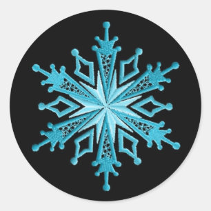 Ice Blue and Black Snowflake Classic Round Sticker
