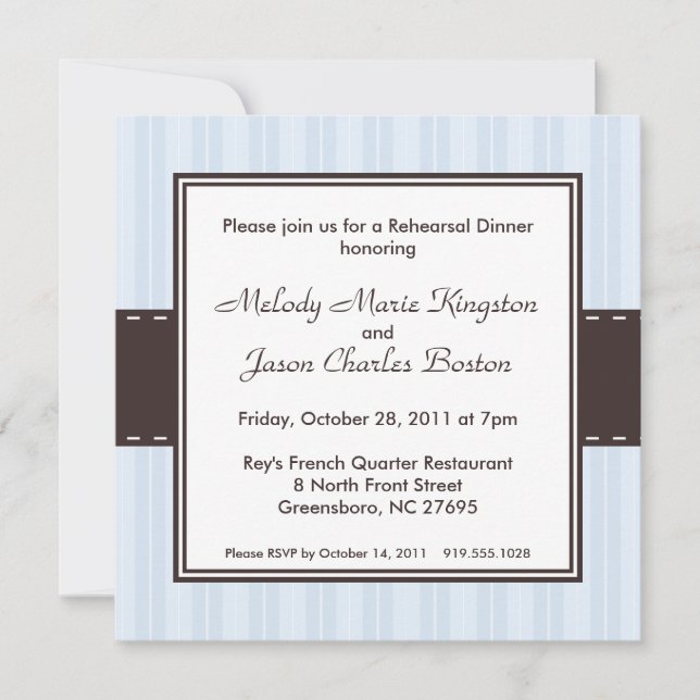Ice Blue and Dark Brown Inset Square Invitations (Front)