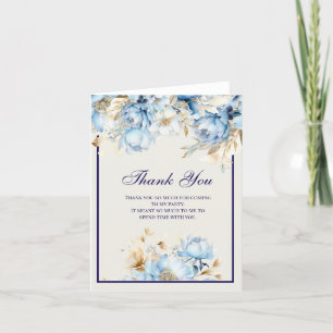 Ice Blue and Navy Floral Birthday Thanks Thank You Card