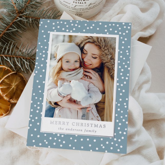 Ice Blue and White Snowballs 2 Photo Foil Holiday Card (Creator Uploaded)