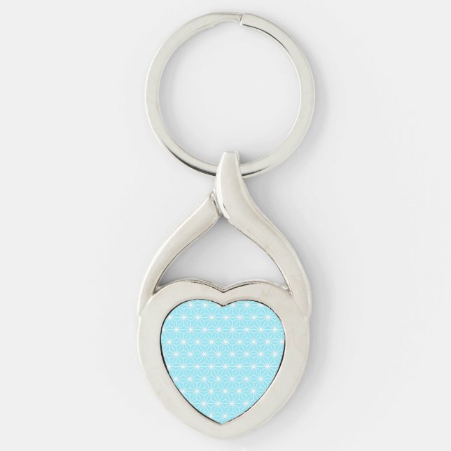Ice Blue Art Deco Style Triangles Pattern Key Ring (Front)