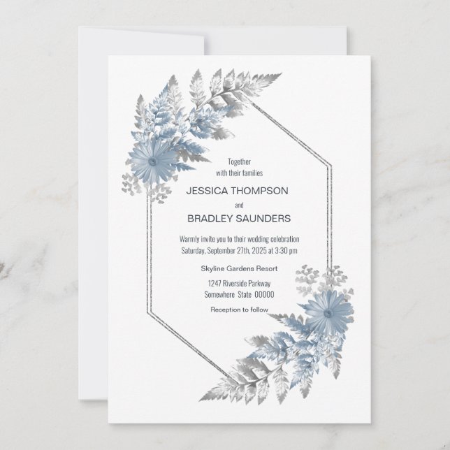 Ice Blue Botanical Wedding Invitation (Front)