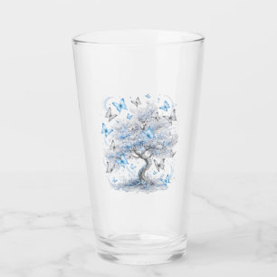 Ice Blue Butterfly Tree Glass Juice Cup
