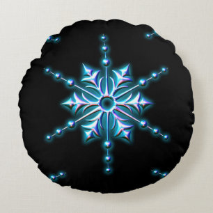 Ice Blue Christmas Star Christmas Round Cushion