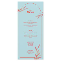 Ice Blue Coastal Wedding Menu Card