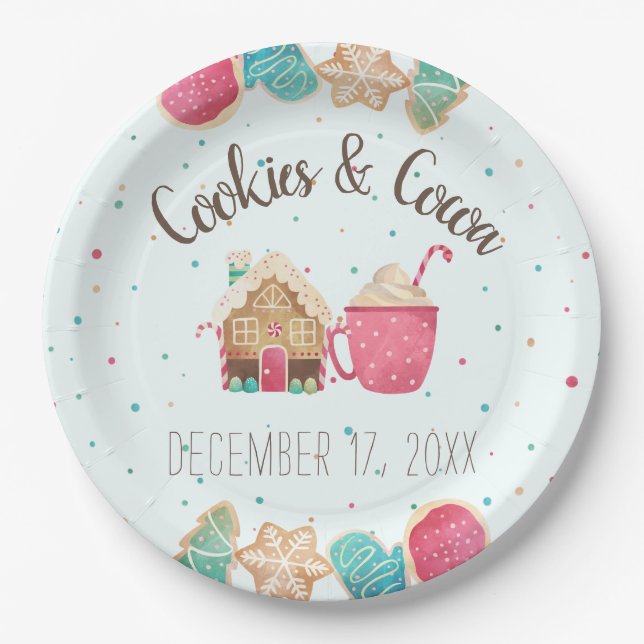 Ice Blue Cookie Exchange Christmas Watercolor Paper Plate (Front)