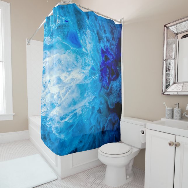 Ice Blue Crystal Gem Gemstone Agate Quartz Shower Curtain (In Situ)