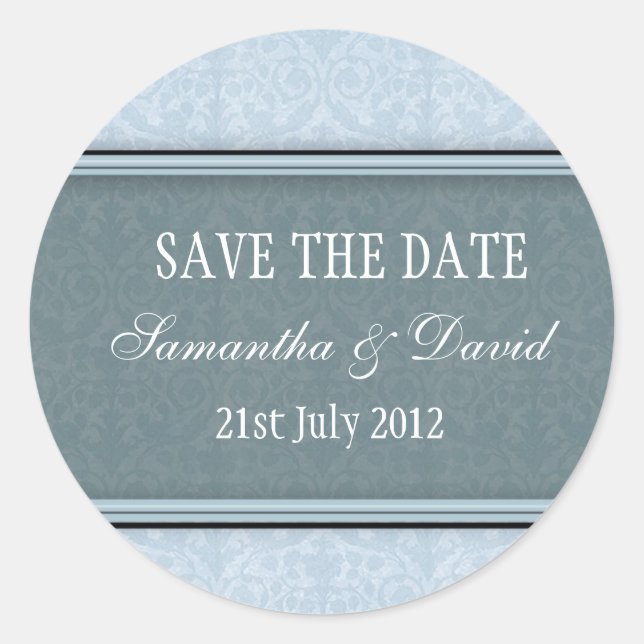 Ice Blue Damask Monogram Wedding Sticker (Front)