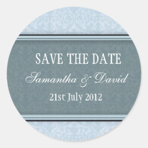 Ice Blue Damask Monogram Wedding Sticker