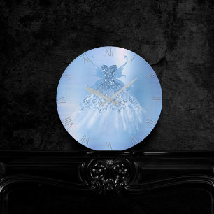 Ice Blue Decor   Iridescent Periwinkle Pixie Gown Round Clock