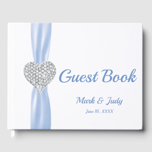 Ice Blue Diamond Heart Wedding Guestbook (Front)