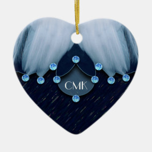 Ice Blue Diamonds and Feathers Ceramic Tree Decoration