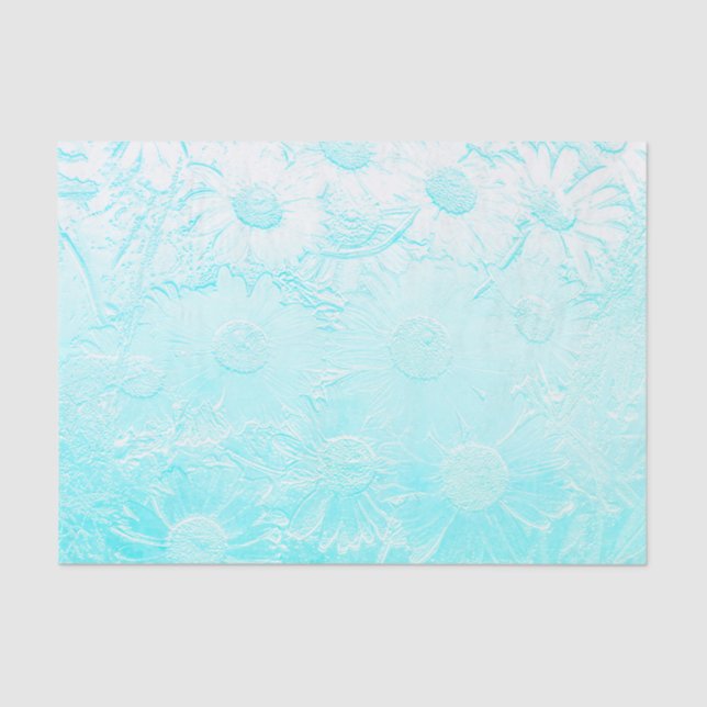 Ice blue embossed flowers tissue paper (Front)