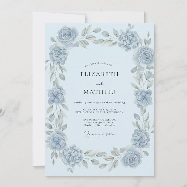 Ice Blue Ethereal Floral Wedding Invitation (Front)