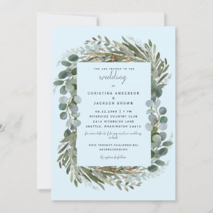 Ice Blue Eucalyptus Botanical Wedding Invitation