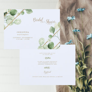 Ice Blue Eucalyptus Gold Text Bridal Shower Invitation