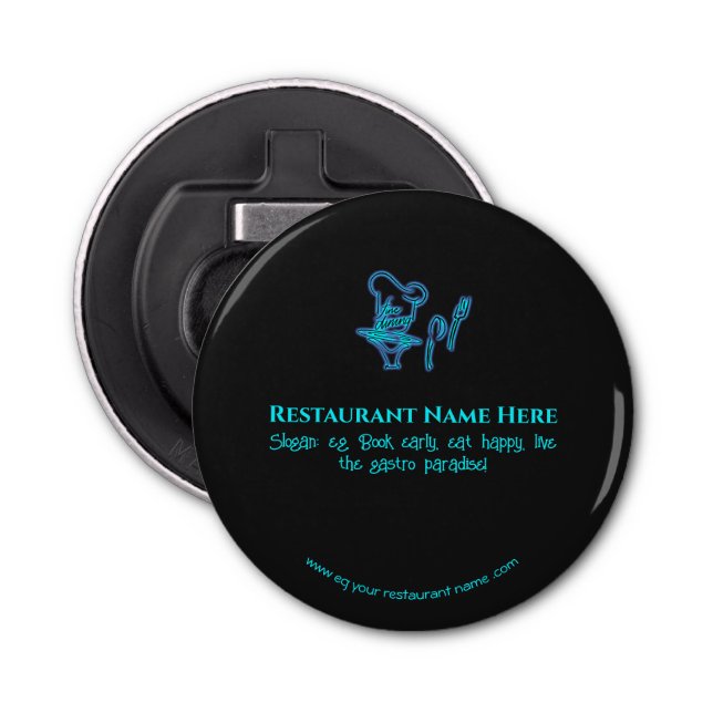 Ice blue fine dining restaurant logo bottle opener (Front)