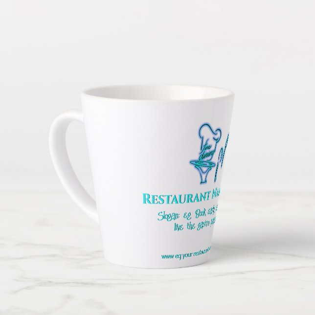 Ice blue fine dining restaurant logo latte mug (Left Angle)