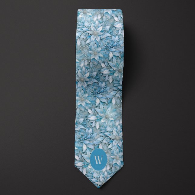 Ice Blue Floral Monogram Tie (Creator Uploaded)