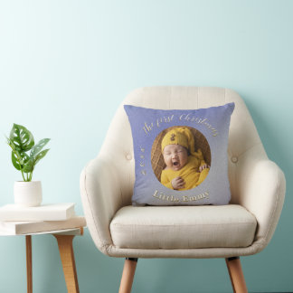Ice Blue Glitter Baby’s First Christmas Cushion