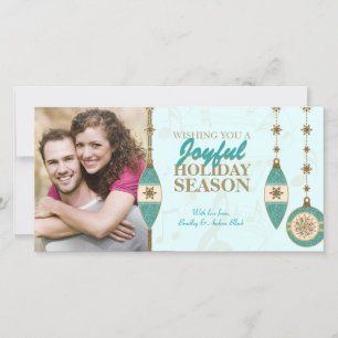 Ice Blue Gold Tree Ornaments Xmas Photo Cards