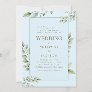 Ice Blue Greenery Both Parents Wedding Invitation