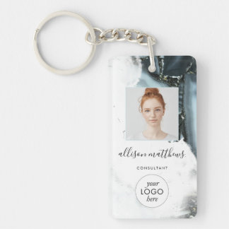Ice Blue Grey Black Marble Background  Key Ring