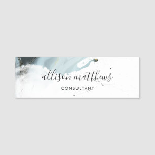 Ice Blue Grey Black Marble Background Name Tag