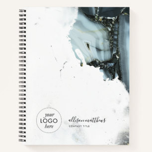 Ice Blue Grey Black Marble Background Notebook