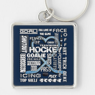 Ice Blue Heart Hockey Words White Logo 2 Key Ring