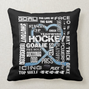 Ice Blue Heart Hockey Words White Logo Cushion
