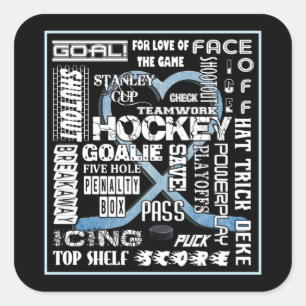 Ice Blue Heart Hockey Words White Logo Square Sticker