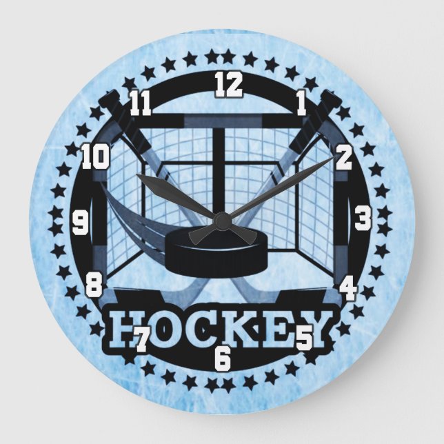 Ice Blue Hockey Large Clock (Front)