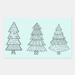 Ice blue pastel elegant stylish Christmas trees Rectangular Sticker