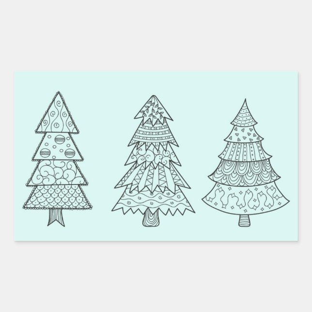 Ice blue pastel elegant stylish Christmas trees Rectangular Sticker (Front)
