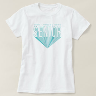 Ice Blue Pencil Sketch Senior Radiating Letters T-Shirt