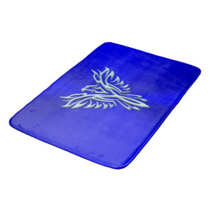 Ice-blue Phoenix Rising on royal blue Bath Mat