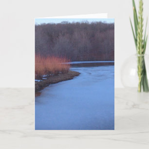 Ice Blue Pond and Red Bushes - Holiday Card