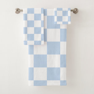 Ice Blue Retro Check Bath Towel Set