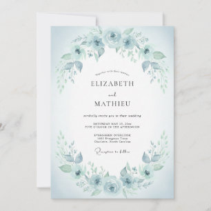 Ice Blue Romantic Botanical Wedding Invitation