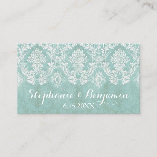 Ice Blue Rustic Damask Wedding Enclosure Card (Front)