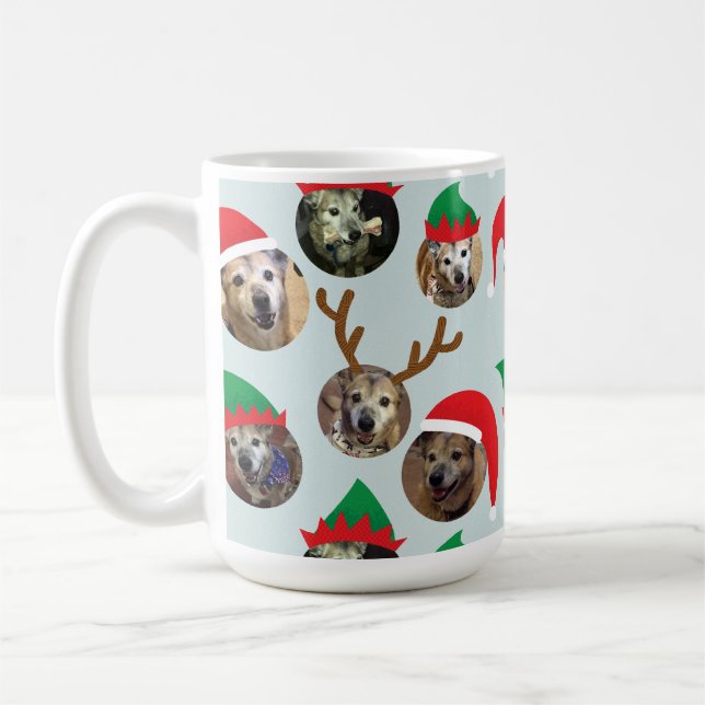 Ice Blue Silly Christmas Hat Dog Photo Collage Coffee Mug (Left)