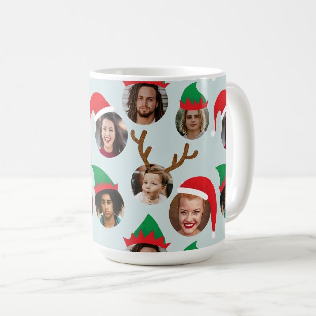 Ice Blue Silly Christmas Hat Six Photo Collage Coffee Mug (Front Right)