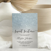 Ice blue silver glitter holographic photo sweet 16