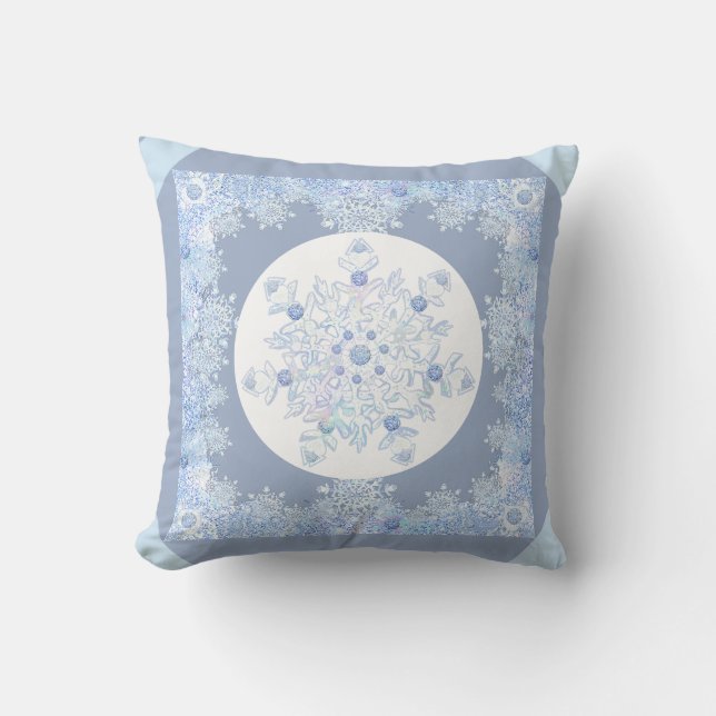 Ice blue snowflake cushion (Front)