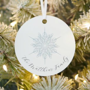 Ice Blue Snowflake Family Name Christmas Metal Tree Decoration